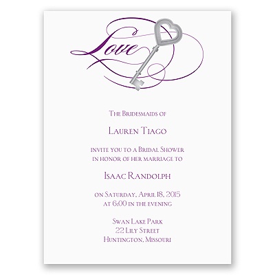 Key to Love - Purple - Bridal Shower Invitation