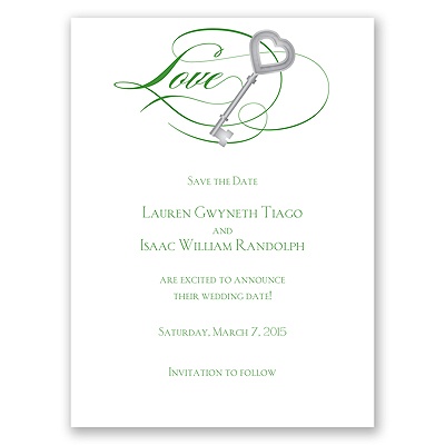 Key to Love - Green - Save the Date Card