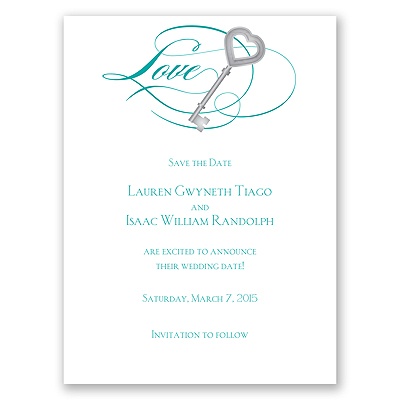 Key to Love - Teal - Save the Date Card