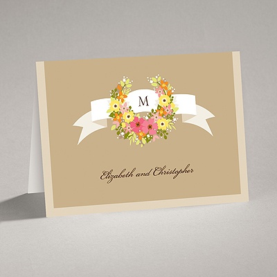 Vintage Wreath - Champagne - Thank You Card and Envelope