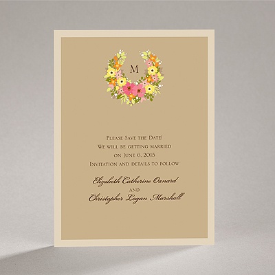 Vintage Wreath - Champagne - Save the Date Card