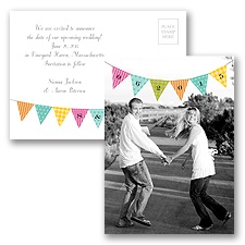 Whimsical Pennant - Save the Date Postcard