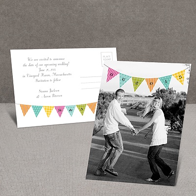 Whimsical Pennant - Save the Date Postcard