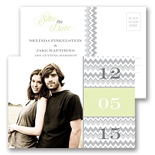 Chic Chevron - Green - Save the Date Postcard