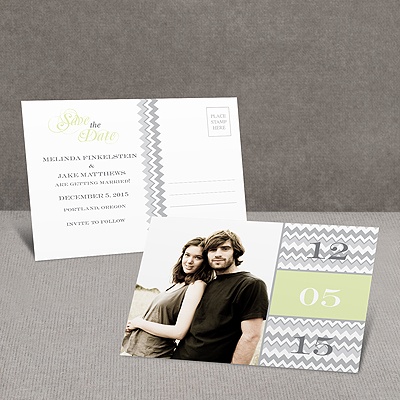 Chic Chevron - Green - Save the Date Postcard
