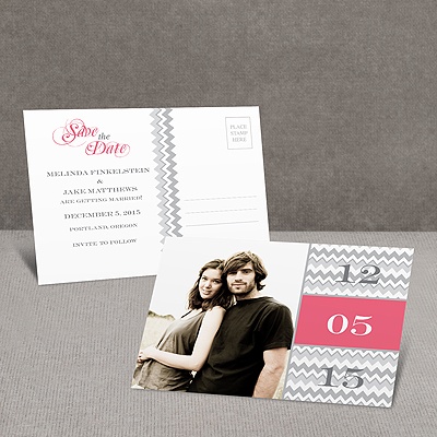 Chic Chevron - Fuchsia - Save the Date Postcard