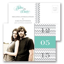 Chic Chevron - Aqua - Save the Date Postcard