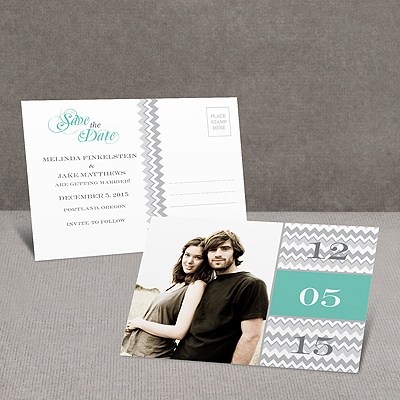 Chic Chevron - Aqua - Save the Date Postcard