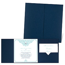 Flourishing Border - Navy - Pocket Invitation