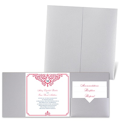 Flourishing Border - Silver Shimmer - Pocket Invitation
