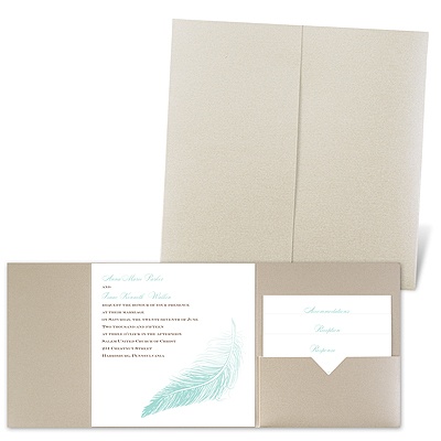 Delicate Feather - Gold Shimmer - Pocket Invitation
