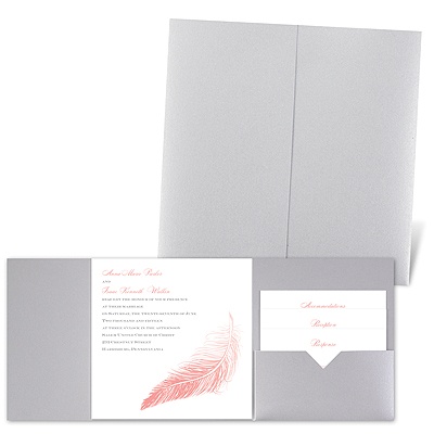 Delicate Feather - Silver Shimmer - Pocket Invitation