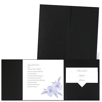 Watercolor Blossoms - Black - Pocket Invitation