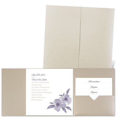Watercolor Blossoms - Gold Shimmer - Pocket Invitation