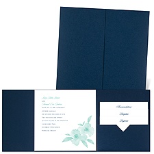 Watercolor Blossoms - Navy - Pocket Invitation