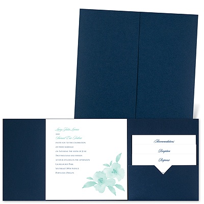 Watercolor Blossoms - Navy - Pocket Invitation