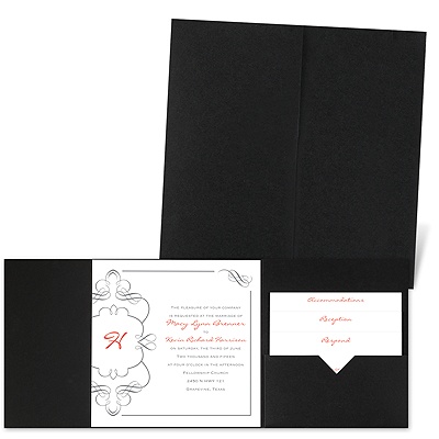 Calligraphy Monogram Accents - Black - Pocket Invitation