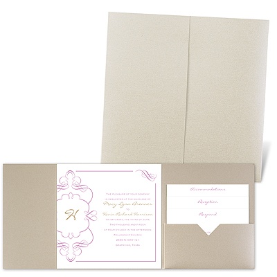 Calligraphy Monogram Accents - Gold Shimmer - Pocket Invitation