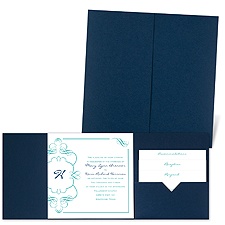 Calligraphy Monogram Accents - Navy - Pocket Invitation