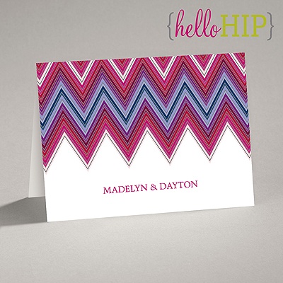 Hip Chevron - Berry - Thank You Card and Envelope