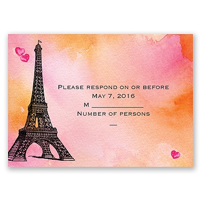 Watercolor Paris - Pink - Response Card and Envelope