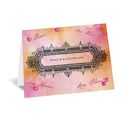 Watercolor Paris - Pink - Thank You Card and Envelope