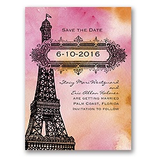 Watercolor Paris - Pink - Save the Date Card