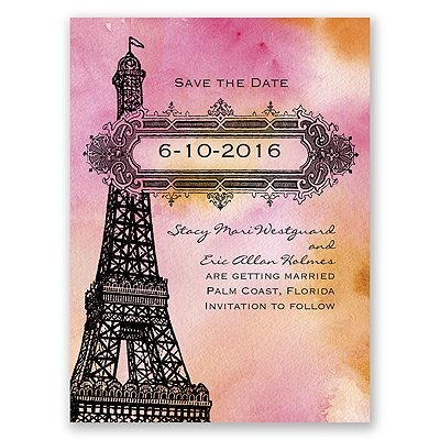 Watercolor Paris - Pink - Save the Date Card