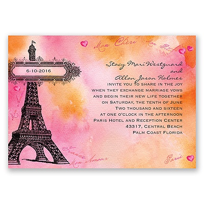 Watercolor Paris - Pink - Invitation