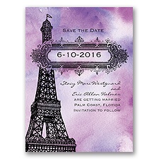 Watercolor Paris - Purple - Save the Date Card