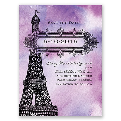 Watercolor Paris - Purple - Save the Date Card