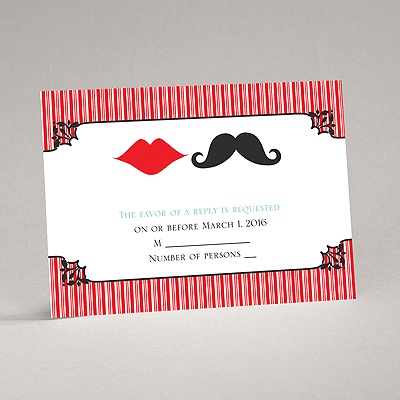 Moustache Kisses - Cherry - Response Card and Envelope