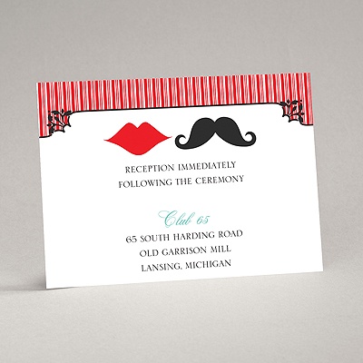 Moustache Kisses - Cherry - Reception Card