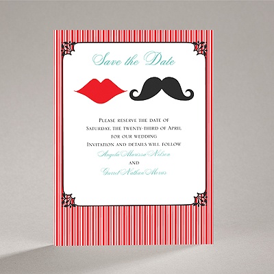 Moustache Kisses - Cherry - Save the Date Card