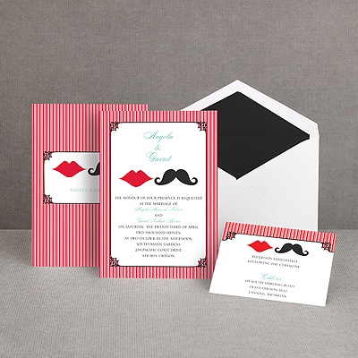 Moustache Kisses - Cherry - Invitation