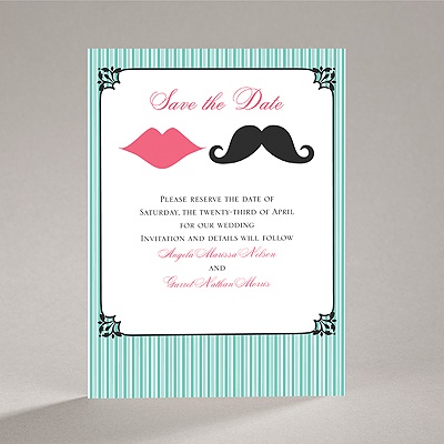 Moustache Kisses - Surf - Save the Date Card