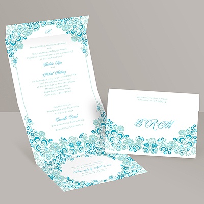 Flower Frame - Aqua - Seal and Send Invitation