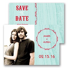 Wood Grain - Aqua - Save the Date Postcard