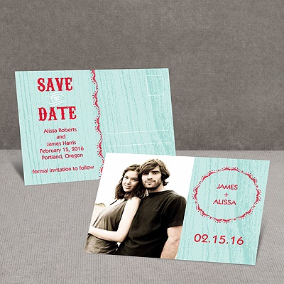 Wood Grain - Aqua - Save the Date Postcard