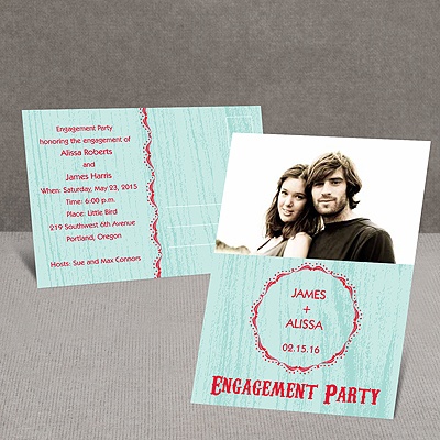 Wood Grain - Aqua - Engagement Party Postcard
