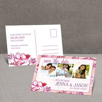 Magnolia Blossoms - Fuchsia - Save the Date Postcard