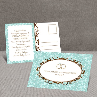 Double Ring - Aqua - Engagement Party Postcard