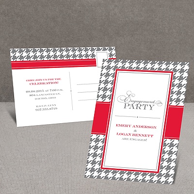 Retro Houndstooth - Engagement Party Postcard