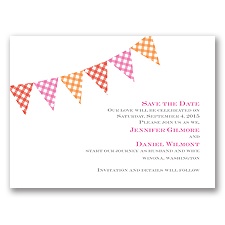 Gingham Banner - Cherry - Save the Date Card