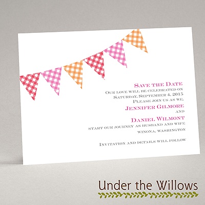Gingham Banner - Cherry - Save the Date Card