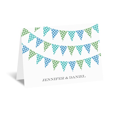 Gingham Banner - Peacock - Note Card and Envelope