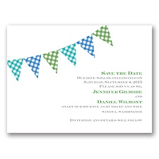 Gingham Banner - Peacock - Save the Date Card