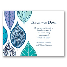 Rustic Leaves - Aqua - Save the Date Card