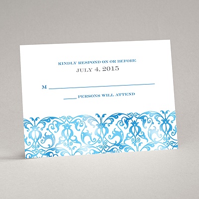 Filigree Damask - Celestial Blue - Response Card and Envelope