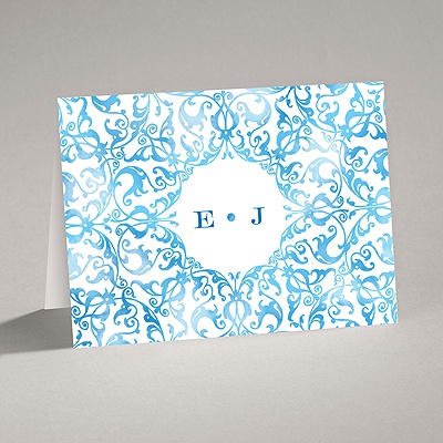 Filigree Damask - Celestial Blue - Note Card and Envelope
